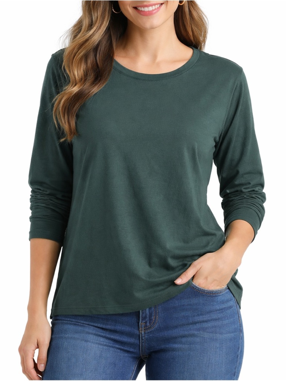 No Boundaries Women XXL 20 Green Long Sleeve Crewneck T-Shirt Stretch